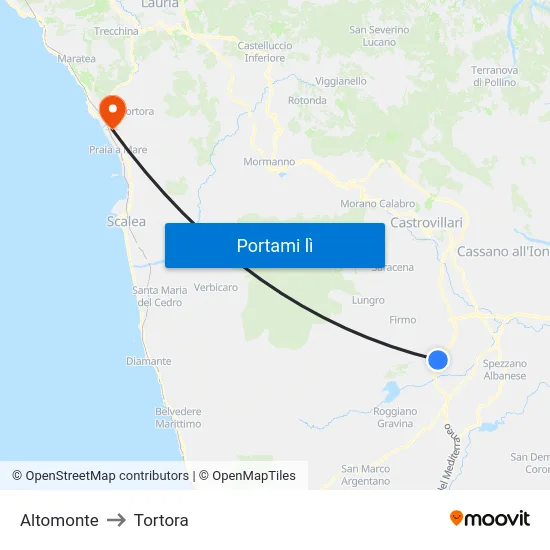 Altomonte to Tortora map