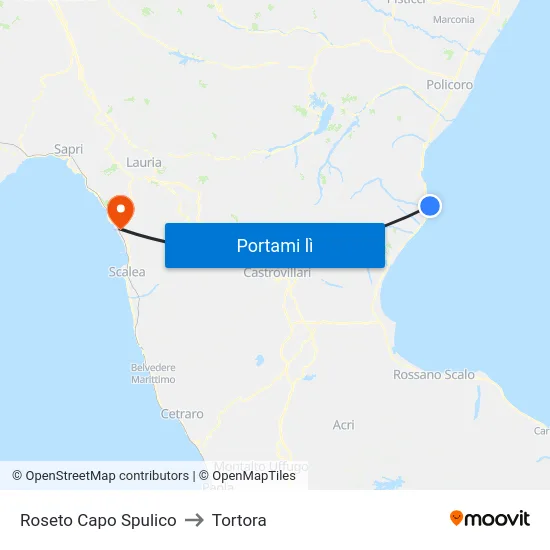 Roseto Capo Spulico to Tortora map
