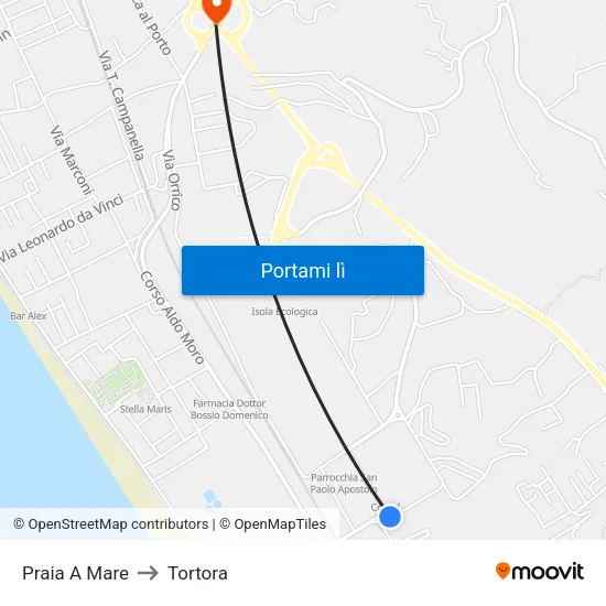 Praia A Mare to Tortora map