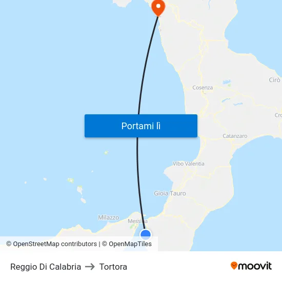 Reggio Di Calabria to Tortora map