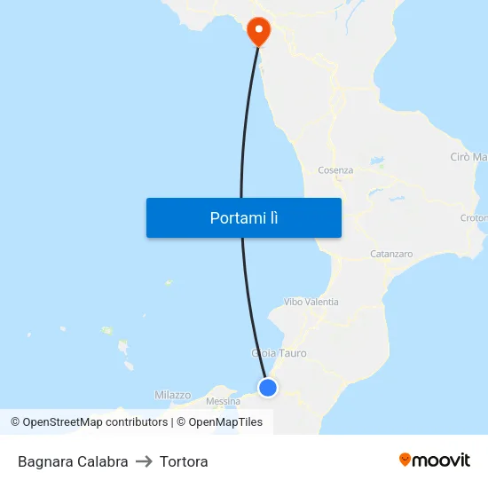 Bagnara Calabra to Tortora map