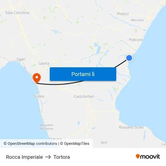 Rocca Imperiale to Tortora map