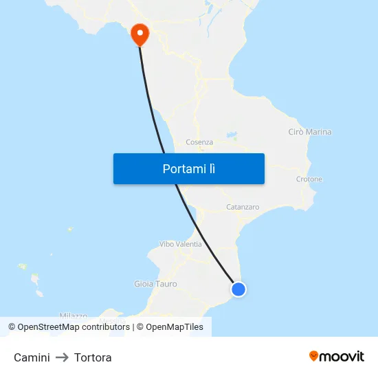 Camini to Tortora map