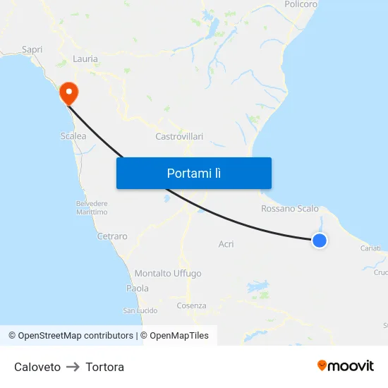 Caloveto to Tortora map