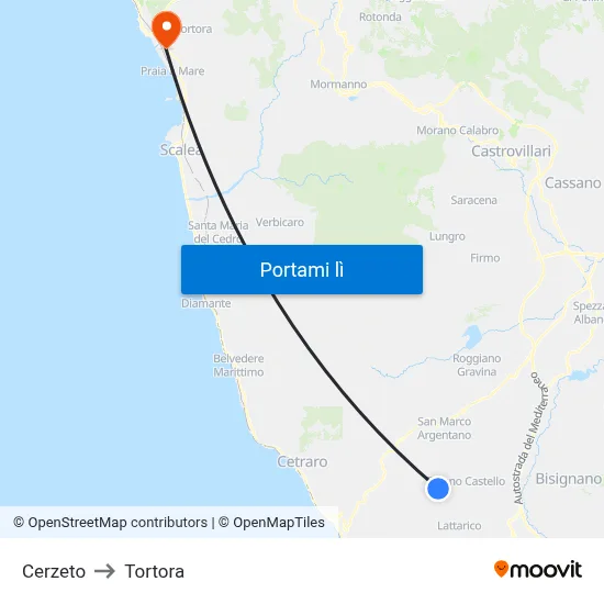 Cerzeto to Tortora map
