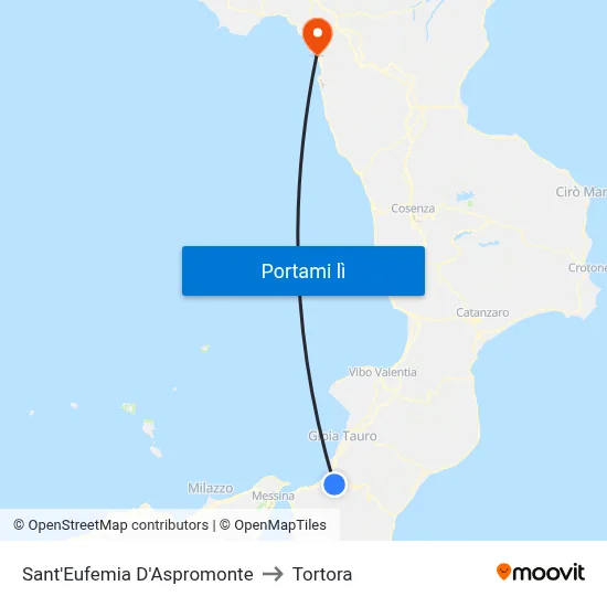 Sant'Eufemia D'Aspromonte to Tortora map