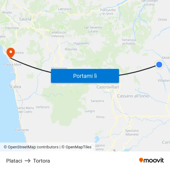 Plataci to Tortora map