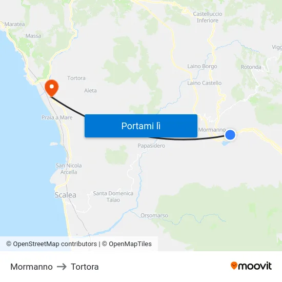 Mormanno to Tortora map
