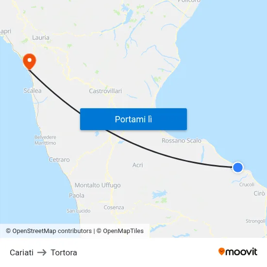 Cariati to Tortora map