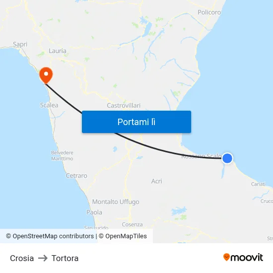 Crosia to Tortora map