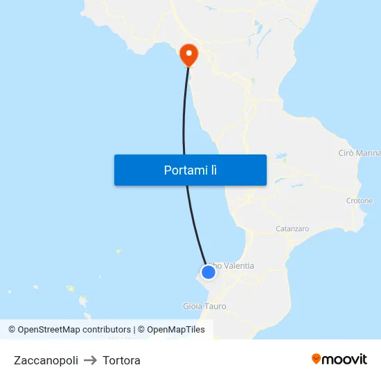 Zaccanopoli to Tortora map