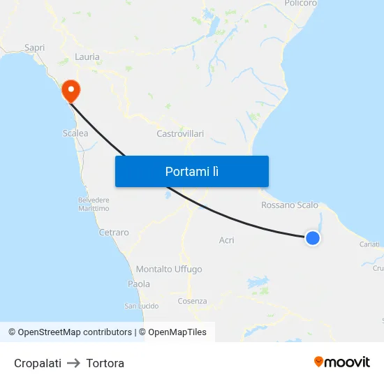 Cropalati to Tortora map