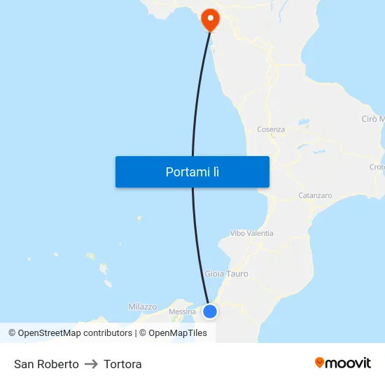 San Roberto to Tortora map