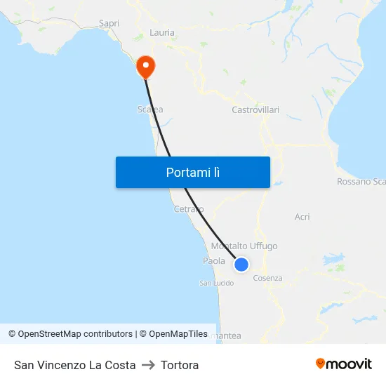 San Vincenzo La Costa to Tortora map