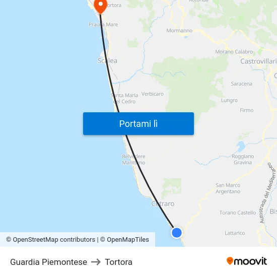 Guardia Piemontese to Tortora map