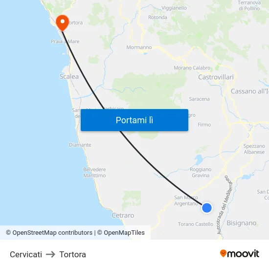 Cervicati to Tortora map