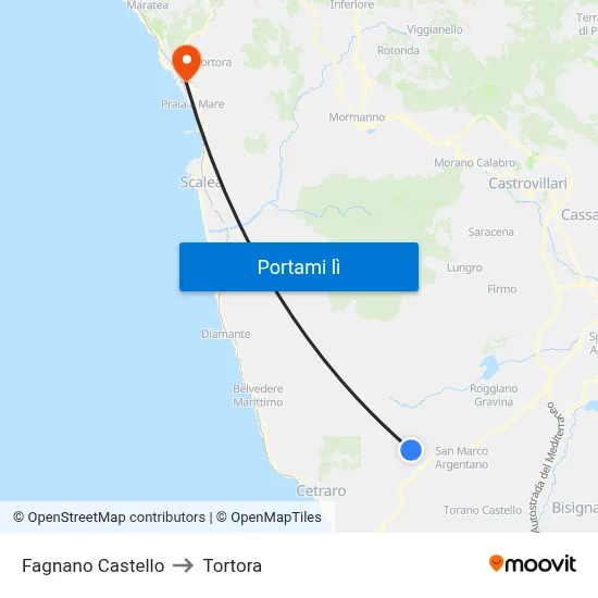 Fagnano Castello to Tortora map