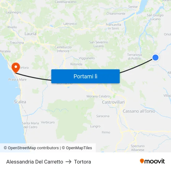 Alessandria Del Carretto to Tortora map