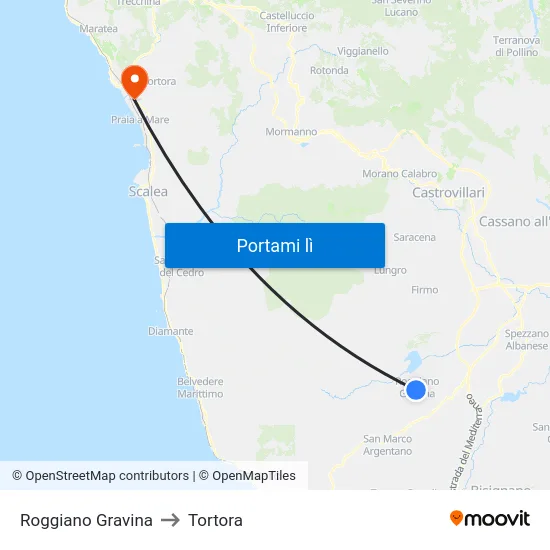Roggiano Gravina to Tortora map