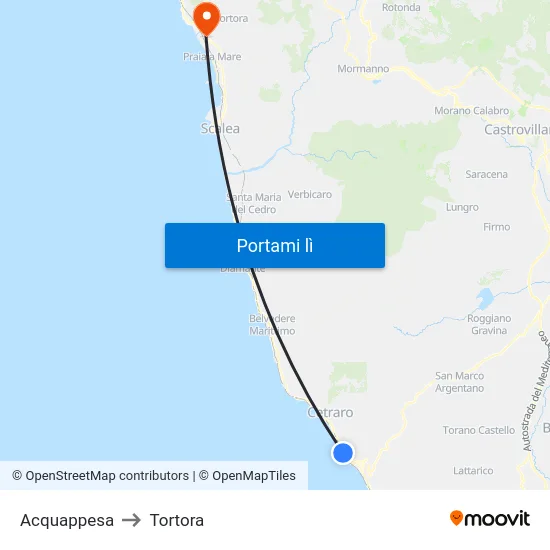 Acquappesa to Tortora map