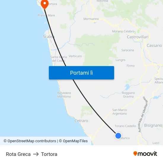 Rota Greca to Tortora map