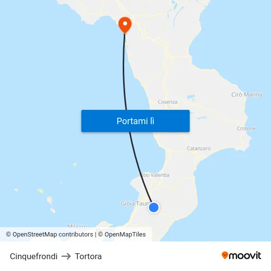 Cinquefrondi to Tortora map