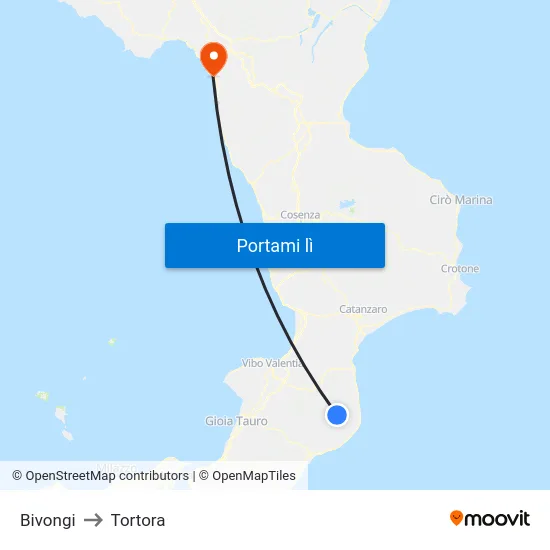 Bivongi to Tortora map