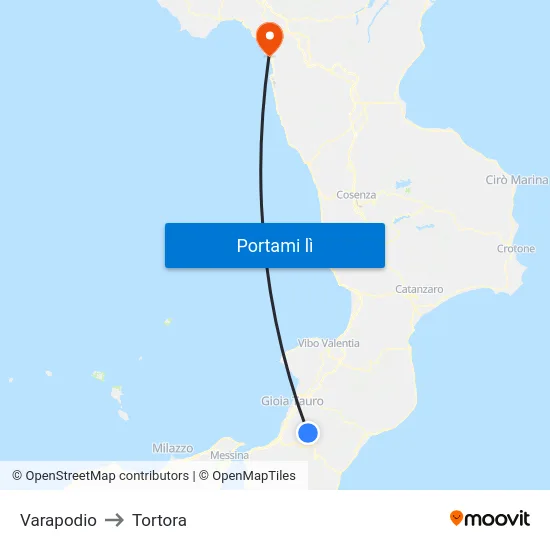 Varapodio to Tortora map