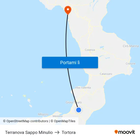Terranova Sappo Minulio to Tortora map
