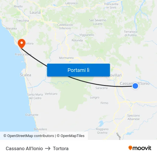 Cassano All'Ionio to Tortora map