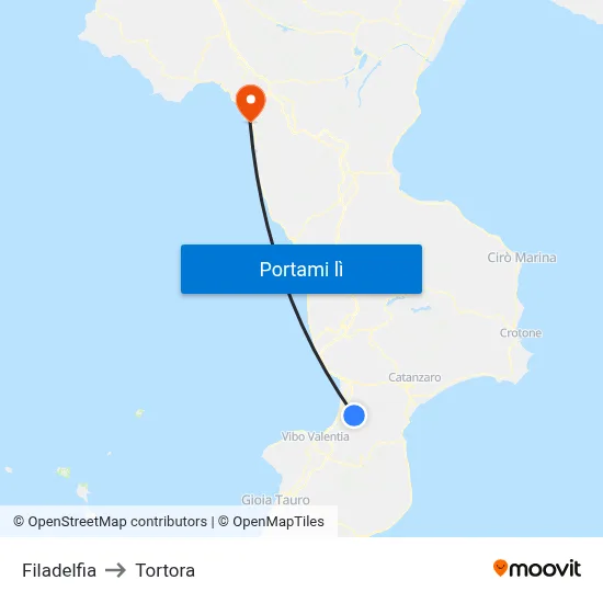 Filadelfia to Tortora map