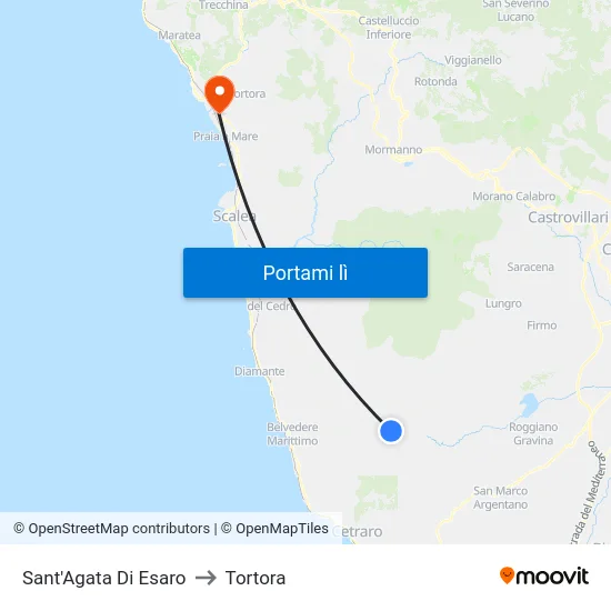 Sant'Agata Di Esaro to Tortora map