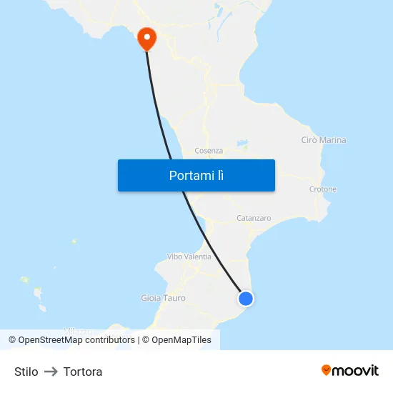 Stilo to Tortora map