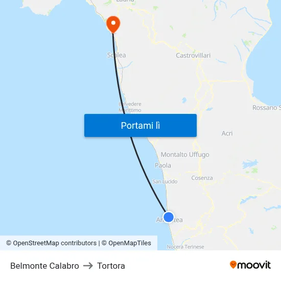 Belmonte Calabro to Tortora map