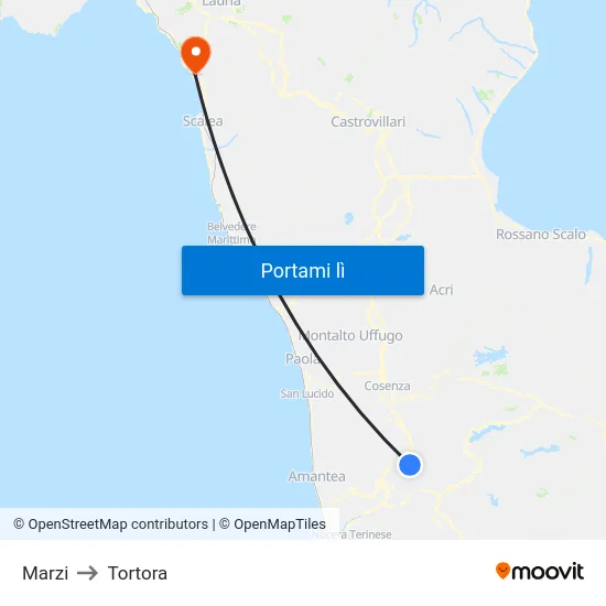 Marzi to Tortora map