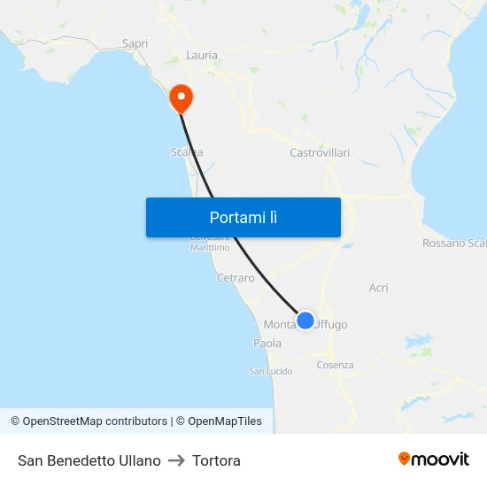 San Benedetto Ullano to Tortora map