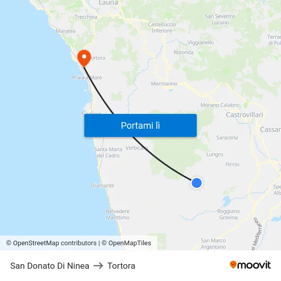San Donato Di Ninea to Tortora map