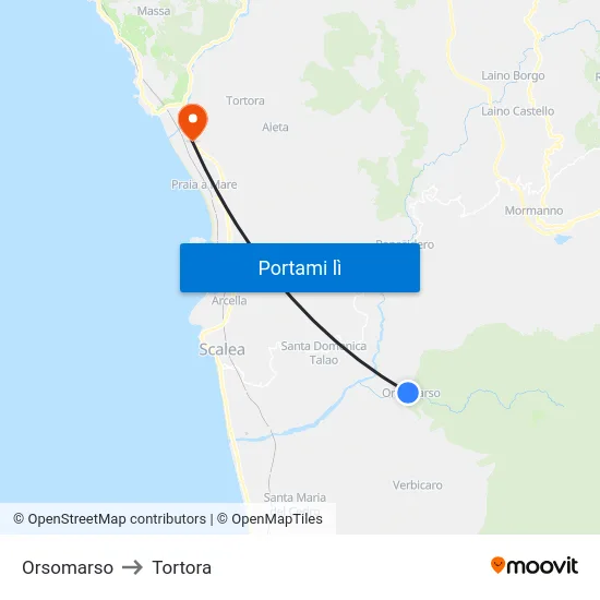 Orsomarso to Tortora map