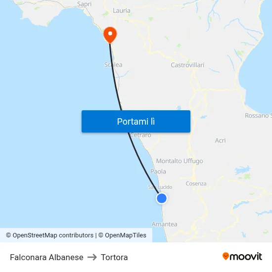 Falconara Albanese to Tortora map