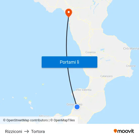 Rizziconi to Tortora map