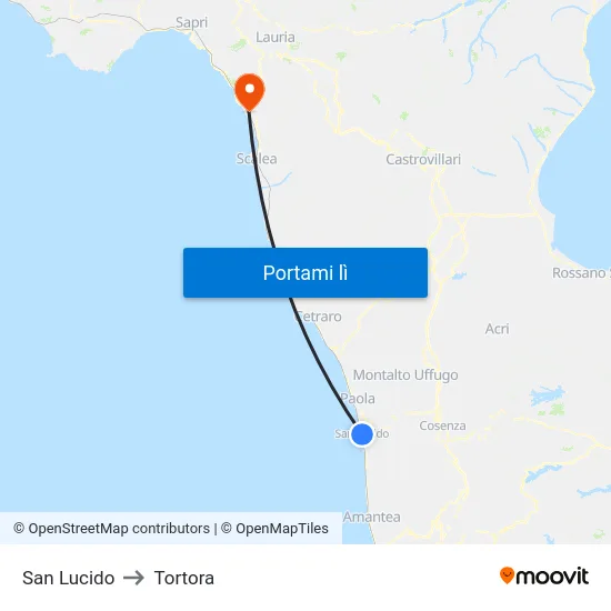 San Lucido to Tortora map