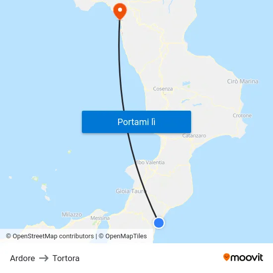 Ardore to Tortora map