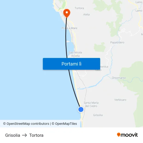 Grisolia to Tortora map