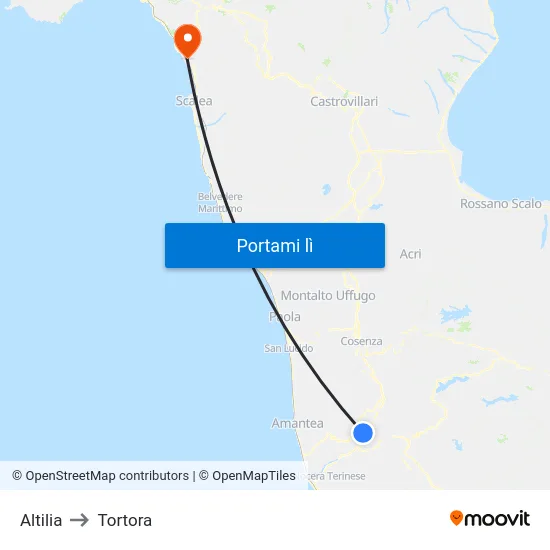 Altilia to Tortora map