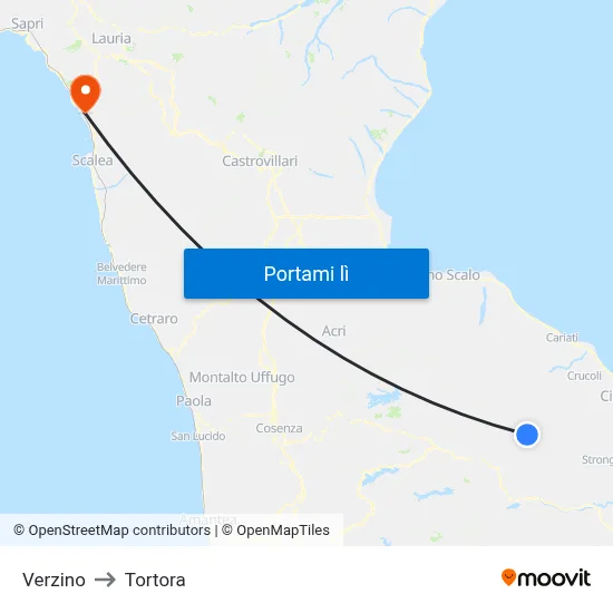 Verzino to Tortora map