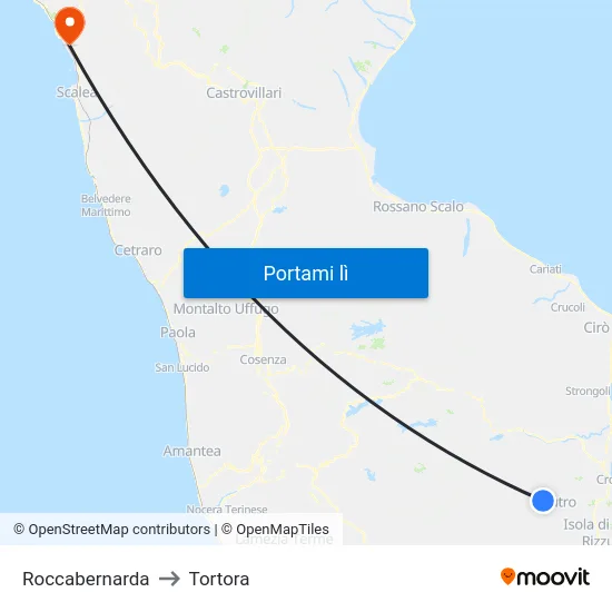 Roccabernarda to Tortora map