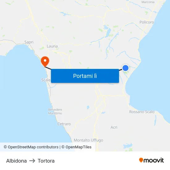 Albidona to Tortora map