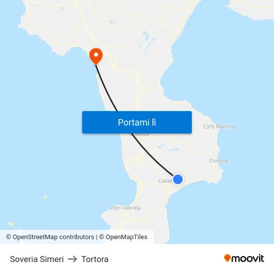 Soveria Simeri to Tortora map