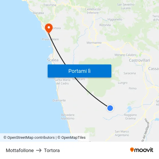 Mottafollone to Tortora map