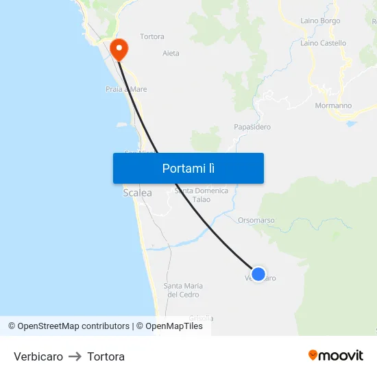 Verbicaro to Tortora map